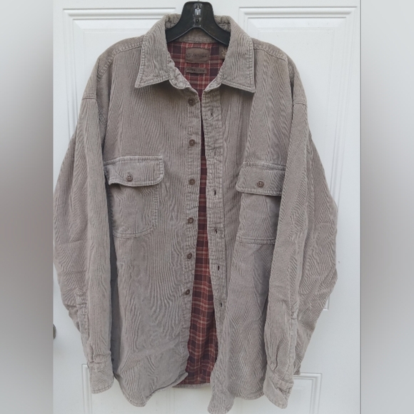 Gray Corduroy Button-Up Jacket Red Flannel Lined St. John's Bay Size Men's Large - Picture 2 of 9